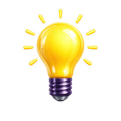 Vibrant glowing yellow light bulb icon symbolizing ideas and innovation isolated on transparent background