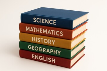 Stack of school subject textbooks for learning education knowledge reading books textbooks.