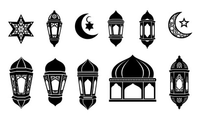 Ramadan and Eid lantern silhouette icon collection © MD