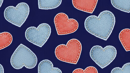 Obraz premium Seamless heart pattern background with red and blue hearts