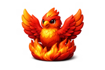 Phoenix rebirth icon in vibrant colors for mythical and fantasy design projects