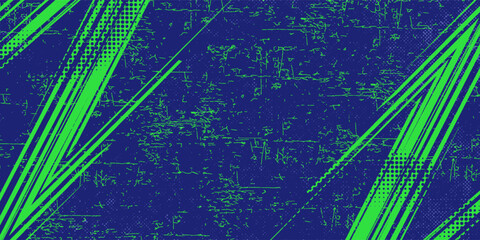 Abstract Sport Background with Green and Blue Brush Texture and Halftone Effect. Dirty Grunge Background