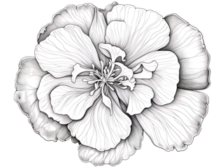 Beautiful hand drawn botanical illustration of a blooming flower with detailed petals and vintage engraving style for artistic projects isolated on transparent background