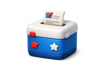 Icon of simple ballot box with voting paper and checkmark for elections and political design