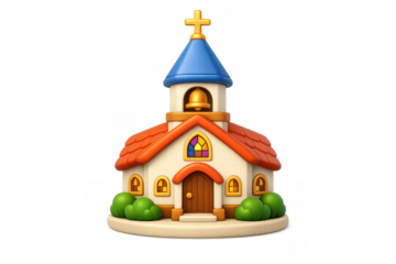 Whimsical cartoon church illustration for religious and holiday designs