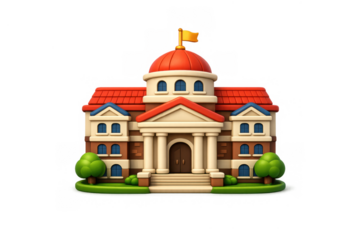 University icon with red dome and flag - educational institutions theme