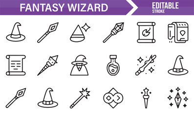 Editable wizard magic and spell icons collection