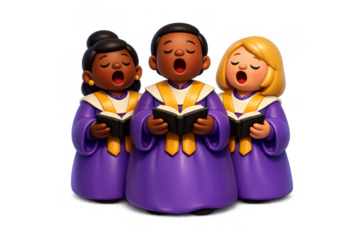 Singing gospel choir icon - illustration of three choir members in robes for religious event design