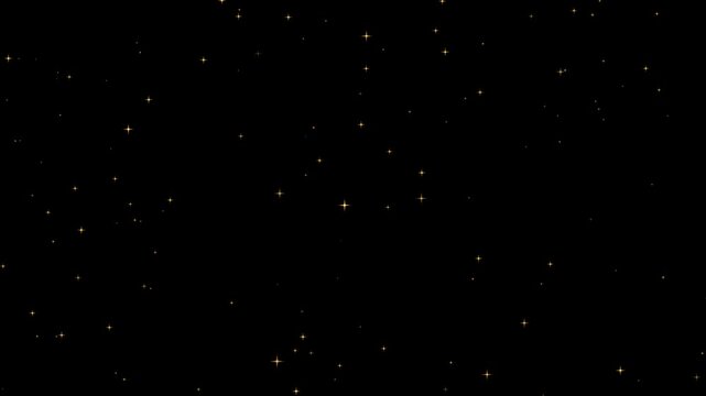 golden twinkling stars and glitter particles on black background loopable alpha channel overlay. 
