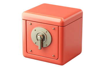 Red cartoon metal safe box with golden handle lock security vault bank money storage protection concept illustration wealth finance secret locker secure closed isolated on transparent background