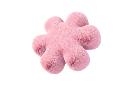 Abstract pink plush flower shape with soft hairy texture resembling a cute toy or pillow for creative decoration isolated on transparent background