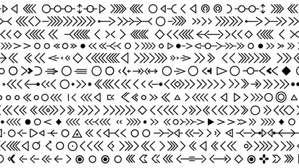 Extensive collection of minimalist black vector arrow icons and various directional symbols, ideal for graphic design, web navigation, and modern user interface elements