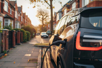 A black car is charging its battery