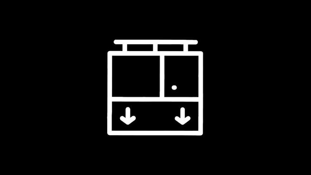 Simple line art icon of an elevator cabin with down arrows indicating movement