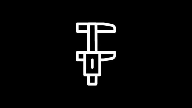 Simple white caliper icon on a black background, representing measurement and precision