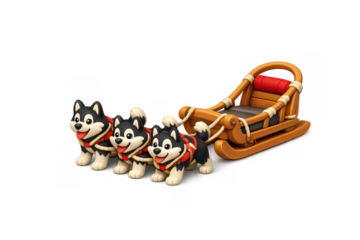 Cute cartoon dog sled with huskies for winter adventure designs