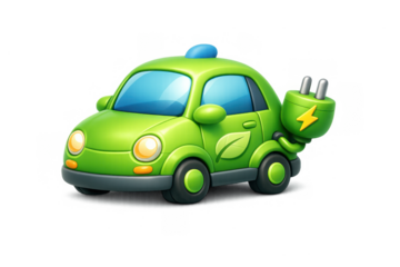 Eco-friendly electric car icon with green plug and leaf design for environmental awareness projects