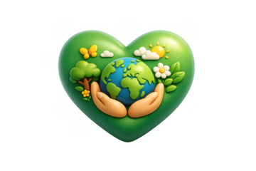 Heart shaped eco friendly icon featuring nature elements for environmental awareness design