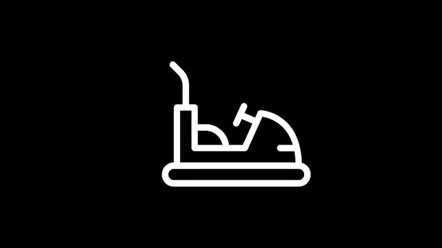 Simple line art icon of a bumper car on a black background, perfect for amusement park themes