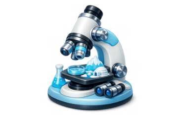 Arctic science concept with microscope and igloo for educational posters and designs