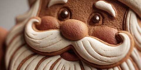 Closeup of Festive Santa-Shaped Gingerbread Cookie for Christmas