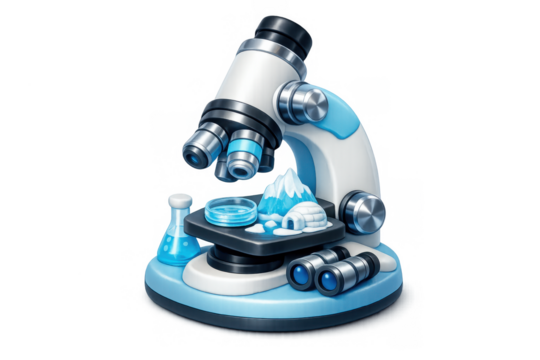 Arctic science concept with microscope and igloo for educational posters and designs - Powered by Adobe