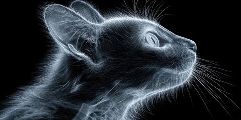 Close-Up of Illuminated Cat in X-Ray Style