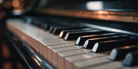 Close-Up of Piano Keyboard Highlighting Keys and Details