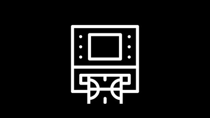 Icon of an ATM machine dispensing cash on a black background