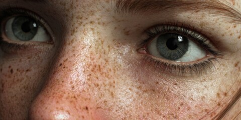 Close-Up Portrait of a Young Woman with Freckles and Glowing Skin