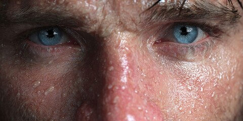 Close-Up Portrait of Man with Blue Eyes and Wet Soap Face in Bright Studio Lighting