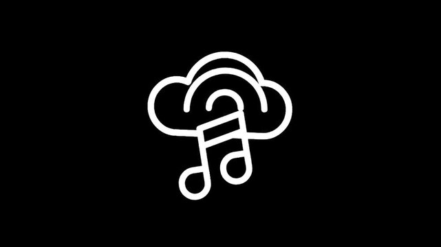 Cloud music icon with musical note symbol on a black background