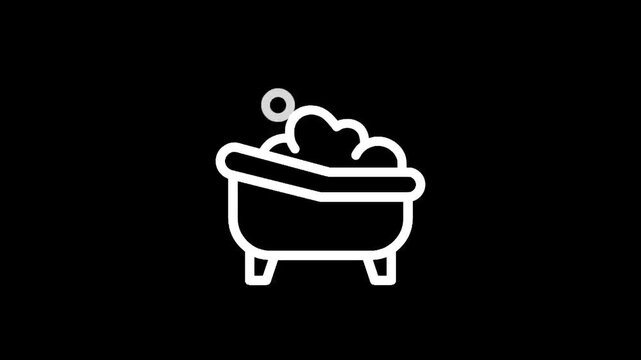 Simple white icon of a bathtub filled with bubbles and a single bubble floating above