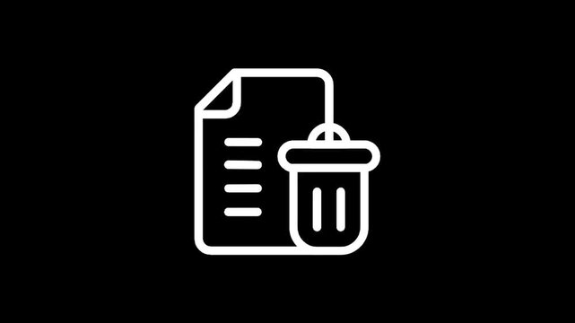 Document deletion icon with trash bin symbol on black background