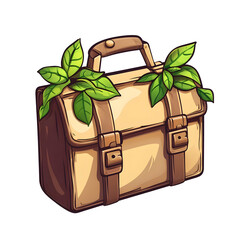 Beige Leather Briefcase with Green Leaves