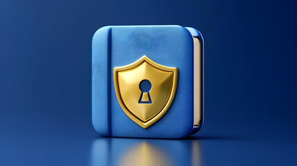 Blue Book with Gold Shield and Keyhole Security Icon