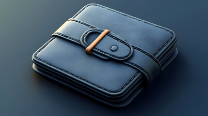 Blue Leather Wallet with Metallic Buckle Closeup