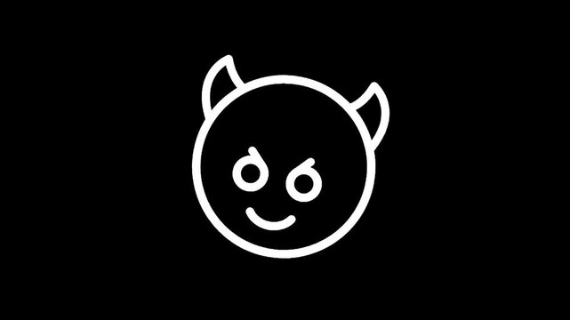 Simple white outline of a devil emoji face with horns and a mischievous smile