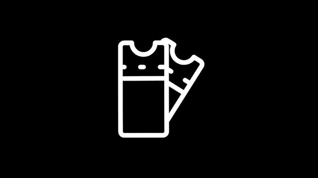 Simple white ticket icon on a black background, minimalist design for events