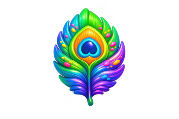 Vibrant peacock feather icon design with colorful layers for decorative use