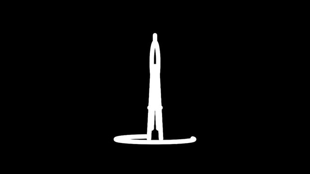 Simple white drawing of a compass tool on a black background