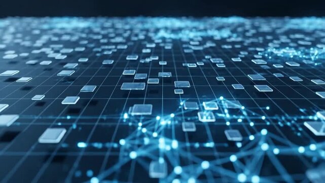 Abstract network background with glowing nodes and connections, representing data flow and technology.