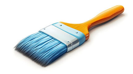 Close Up View of a Blue and Orange Paintbrush on White Background