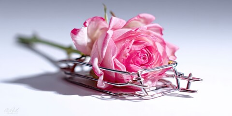 Deceptive Beauty: Rose as Temptation in a Mousetrap Symbolizing Risk and Deception