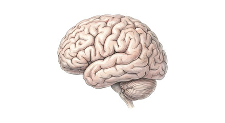 Detailed Human Brain Anatomy Illustration with Cerebrum and Cerebellum isolated on transparent background