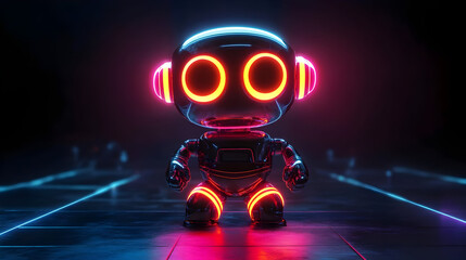 Chrome Robot with Neon Lights in a Dark Cyberpunk Setting