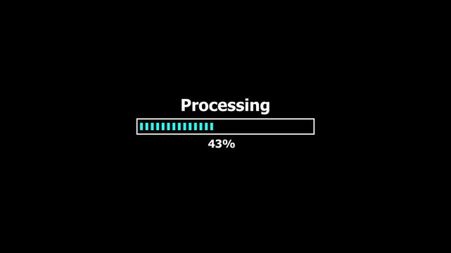 Processing progress bar with percentage indicator and system workflow status. Processing task display with numeric progress tracking and activity state. Processing, loading bar, data handling.