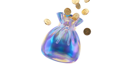 Golden Coins Pouring From A Bag Of Riches Transparent Background Asset isolated on transparent background