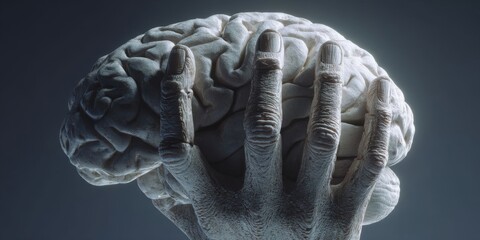 Female Hand Holding a Brain Model for Medical or Educational Use