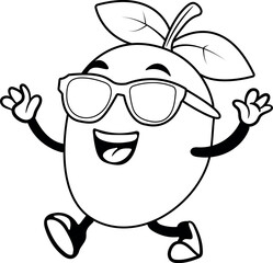 Obraz premium Cute Mango Cartoon Character Line Art Vector